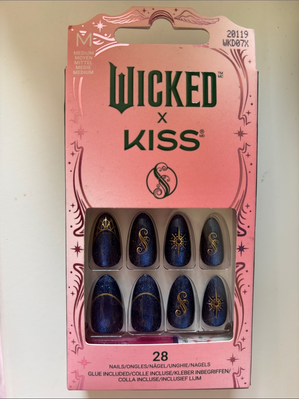 Kiss x Wicked Dark Blue navy Glitter Glue-On Nails with Gold Accents